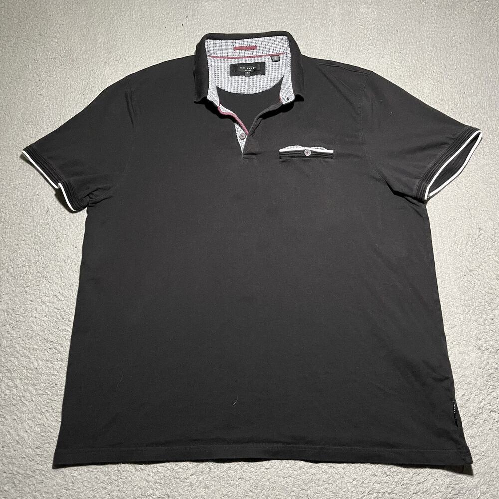 Ted Baker Polo Shirt Mens 7 Black Short Sleeve Cotton Blend Pocket Preppy